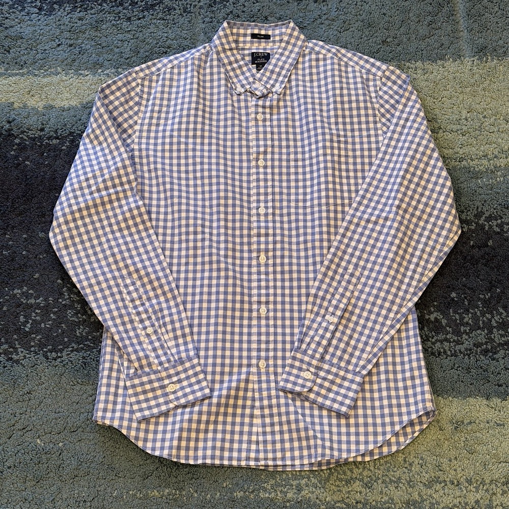 J.Crew Slim Flex Washed Long Sleeve Button Up Shirt Mens Medium Blue Gingham
